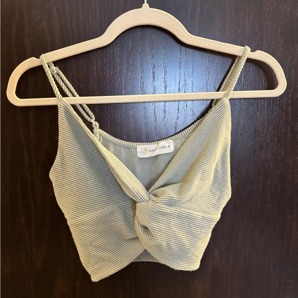 Ocean Drive Beige Twist-Front Crop Top